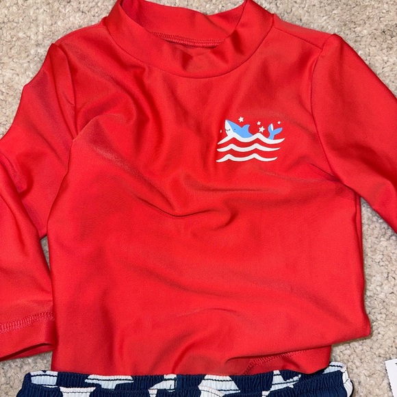 Carter's Red Rash Guard and Blue Star Swim Shorts Set - Picture 2 of 5